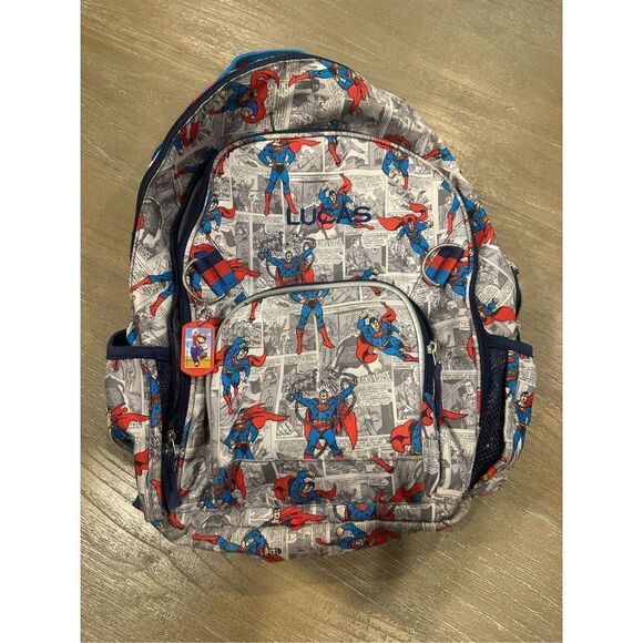 Pottery Barn Mackenzie Superman  large backpack “Luke” blue - Picture 1 of 8